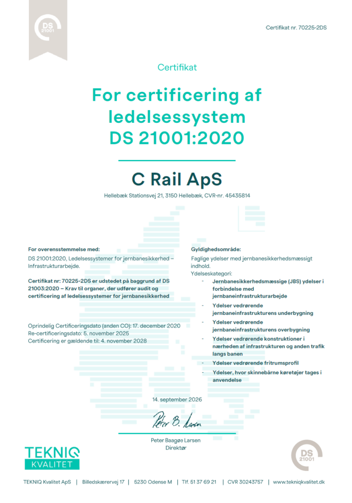 C Rail ApS - Certificering er gældende til 4. november 2028